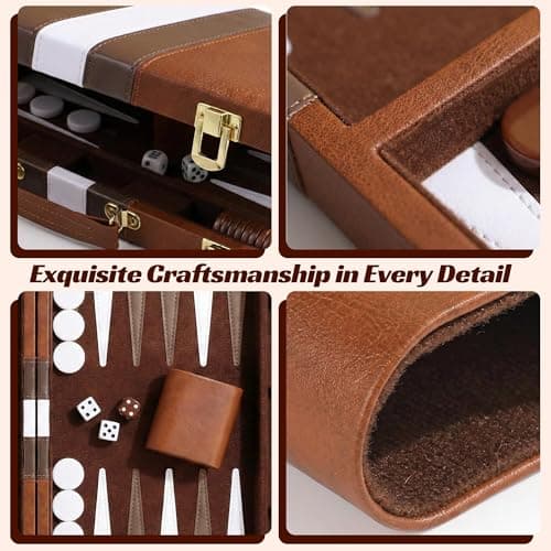 Backgammon Set, 11" Travel Board Game with Premium PU Leather Case& Dices — view 4