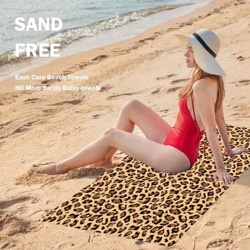 Large Microfibre Brown Spots Leopard Beach Towel for Adult,160x90cm Double Side Natural Leopard Printed Sand Free Beach Towel,Lightweight Quick Dry Travel Swim Towel Net Bag,Thin Sports Towel Yoga Gym — view 4
