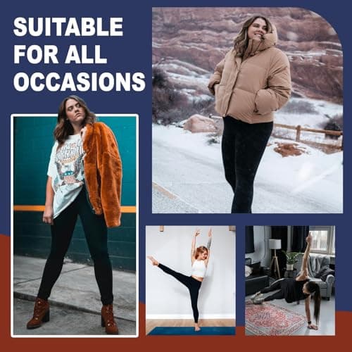 AMIYOYO Thermal Leggings Women with Pockets Black Fleece Lined Leggings — view 6