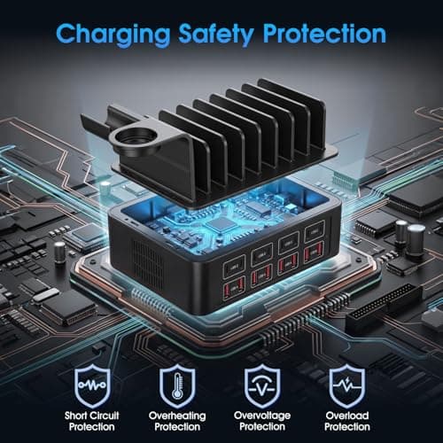 USB C Multi Charger Station, 16 Port 150W USB Charger Fast Multiple Charging Station with 8 Cables, Multi Device USB A Phone Ipad Desktop Smart Charger Stand with Removable Divider — view 2