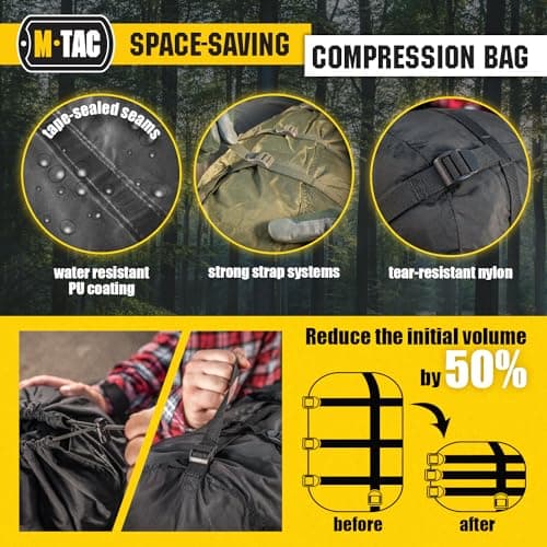M-Tac Sleeping Bag Compression Stuff Sack Military Water Resistant Compression Bag Lightweight Nylon Compression Sack for Travel, Camping, Hiking, Outdoor (Olive, XL - 40 liters) — view 3