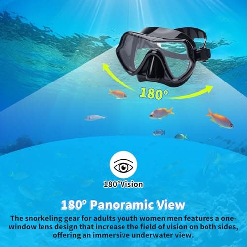Adult Diving Mask with Nose Cover Anti-fog, HD Tempered Glass Snorkel Mask with Clear 180° Panoramic View, No Leak Swim Pool Goggles for Women Men Youth Unisex Snorkeling Freediving — view 2