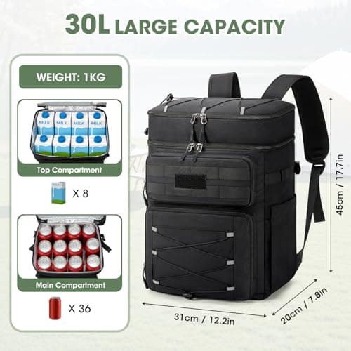 RAINSMORE Cooler Backpack 30L Insulated Cool Bag Rucksack Leakproof Large Capacity Dual Zone Thermal Picnic Backpack Waterproof for Outdoor BBQ Black — view 3