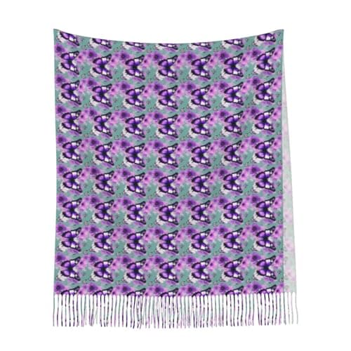 Purple Butterfly Print Elegant Fringe Scarf Shawl Wrap For Women Winter Fall Spring Travel Accessory Gift — view 6