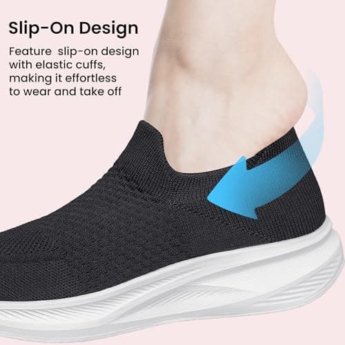 Raoendis Women Slip on Trainers Ladies Running Shoes Sport Walking Sneakers, Lightweight Comfortable Breathable Mesh Shoes Fashion Outdoor Black White Size 3.5 — view 4