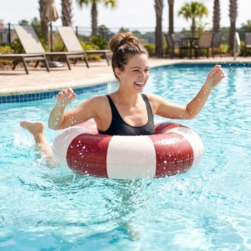 Inflatable Swim Rings for Adults & Kids - Classic Striped Pool Float Tube, Heavy Duty Swimming Ring with Handles, Portable Beach Lake Party Toys, Summer Beach Pool Party Essentials (Green 90#) — view 3