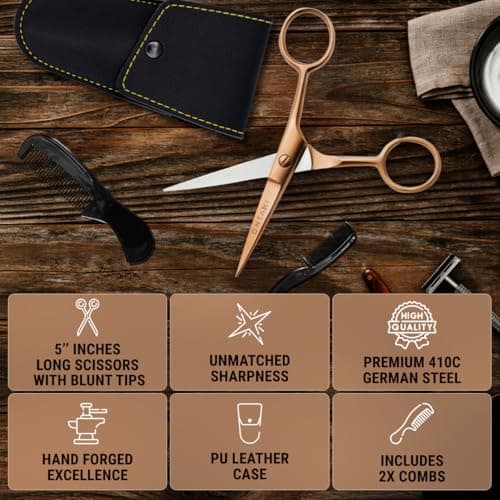 Ontaki 5" Beard & Mustache Scissor with Combs for Men - Rose Gold — view 5