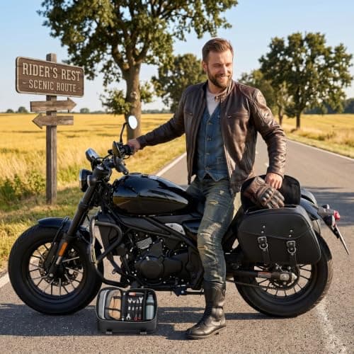 1 Pair Motorcycle Saddlebags, Symmetric Side-mount Leather Motorcycle Luggage Bags With Metal Buckles, Black Saddlebags — view 2
