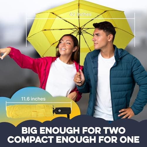 ZENO Travel Umbrella Compact - Small Umbrella for Backpack & Purse, Portable Automatic Umbrellas for Rain, Windproof, Reinforced Fiberglass Ribs, Water-Repellent Teflon, Yellow — view 2