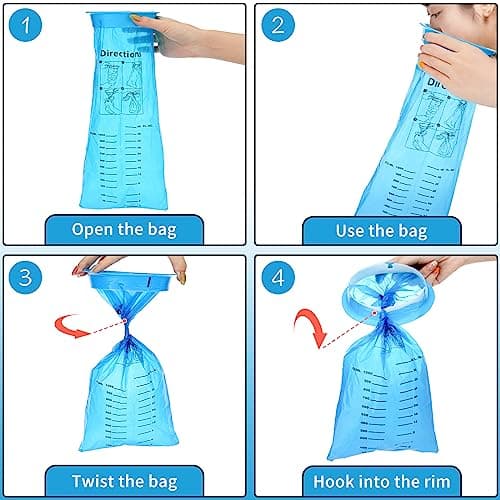 TonJin 25Pack Disposable Sick Bags for Car Travel, 1000ml Blue High Density Leak Resistant & Portable Travel Sickness Vomit Bags with Snap for Pregnant Women Car Bus or Aircraft — view 4