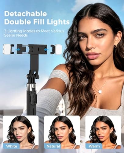 RISEOFLE 43'' Selfie Stick Tripod with Light, All-in-One Portable & Extendable Cell Phone Tripod Stand with Wireless Remote, Selfie Stick for iPhone/Samsung/Smartphone/Camera — view 2