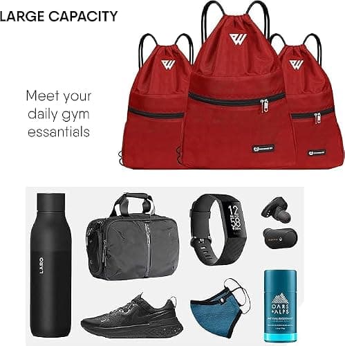WESTWOOD FOX WFX Drawstring Bag String Waterproof Sport Gym Sack Backpack for Women Men PE Bag Outside Pocket Zipper School Beach Holidays Swimming Travel (Jet Red) — view 4