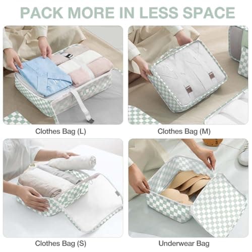8 Set Packing Cubes for Suitcases,Suitcase Organizer with Shoe,Cosmetics,Clothing, and Accessories Bags for Travel Luggage Organizer Women Men(Green Checkered) — view 4