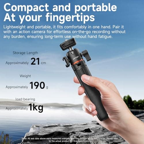 LKTOP 55cm (8-22'') Pocket 3 Tripod Selfie Stick for DJI Osmo Nano/360 Vlog Handle Grip Action 5 Pro/6/4/3 Extension Pole Insta 360/GoPro Hero/Max Travel Stand Action Camera Accessories 1/4" Screw — view 5
