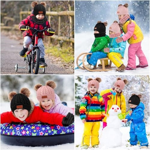 Flintronic 3PCS Kids Beanie Hat Scarf Gloves Set, 3 In 1 Knit Warm Toddler Winter Cap Gloves Neck Warmer, Thick Warm Accessories Sets for Boys Girls of 1-5 Years, Pink — view 6