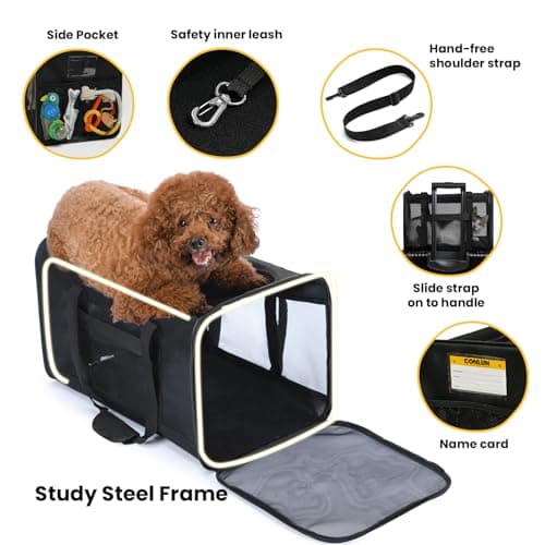 Conlun Dog Carrier Bag,Soft-Sided Pet Carriers for Dogs with 4-Sided Mesh, Cat Transport for Large Cats Small Dog Up to 9Kg,Collapsible Dat Travel Carrier-L,Black — view 4