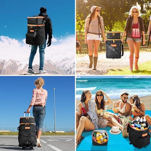 Odoland 72-Can Cooler Box on Wheels, Leakproof Insulated Soft Rolling Cooler Bag with Stable All Terrain Cart and Handle Collapsible for Camping Beach Fishing Picnic — view 5