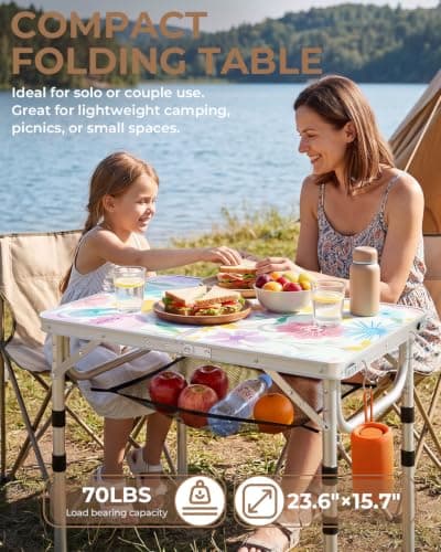 Sportneer Folding Camping Table 60cm L x 40cm W, 4 Height Adjustable Table — view 4