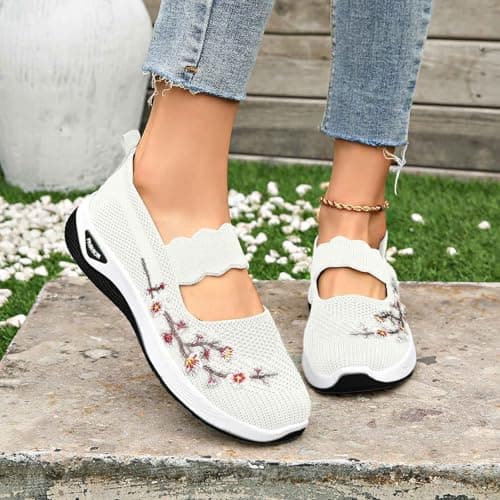 Walking Shoes Women's Lightweight Width H Mesh Orthopaedic Barefoot Shoes Embroidered Design Trainers Summer Breathable Memory Foam Sports Shoes Sports Shoes Comfortable Outdoor Summer Shoes Trainers — view 2