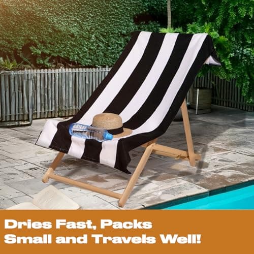 Dreamscene Microfibre Black Beach Towel Stripe, Swim Towels for Adults Super Quick Dry Towel Pool Gym Summer Beach Holiday Essentials Travel Towels, 71cm x 152cm — view 5