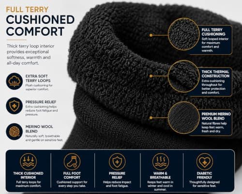 ITRAT® Men's Diabetic Merino Wool Thermal Heated Extra Warm Socks 2.4TOG (-25°C resistant) - Hiking, Walking, Thermal, Athletic, Outdoor Winter Socks (One Pair) — view 3