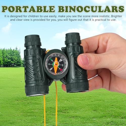 Kisangel 10pcs Kids Binoculars Multi Pack with Compass, Mini Pocket Telescope Set for Boys Girls, Black Lightweight Toy Binoculars for Birdwatching Outdoors, Childrens Camping Sightseeing — view 5