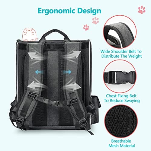Morpilot Expandable Cat Carrier Backpack, Foldable Breathable Pet Rucksack with Hard Frame & Safety Leash, for Cats & Small Dogs Up to 9kg — view 2