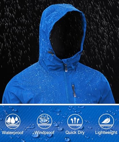 Huayuzh Mens Waterproof Jacket Men's Outdoor Jackets Lightweight Rain Coat Packable Windproof Softshell Hiking Camping Blue L — view 3