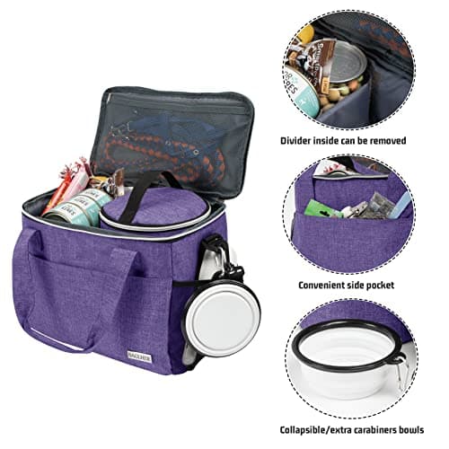 BAGLHER Dog Travel Bag Backpack Pet Supplies Backpack 5-Piece Set with Shoulder Strap 2 Lined Pet Food Containers 2 Foldable Feeding Bowls Essential Kit for Pet Travel — view 3