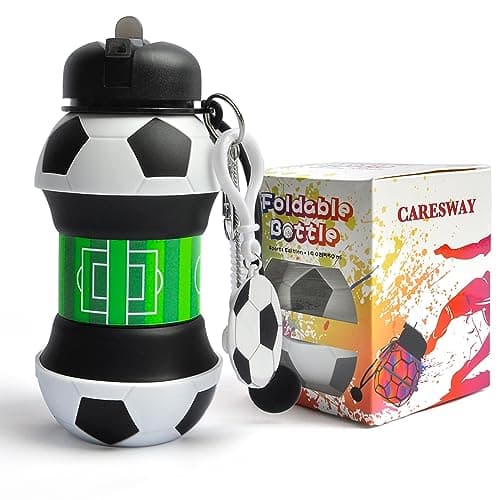 CARESWAY Football Water Bottle for Boys and Girls - Football Gifts for Boys and Girls - Collapsible Bottle for Children Drinks
