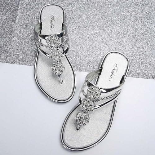 Women's Sparkly Flip Flops Diamante Sandals for Women Glitter Slides Mules Thong Sandal Stylish Flat Shoe for outdoor indoor Summer Beach Travel Vacation — view 5