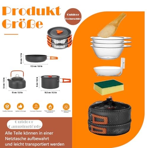 10 Pieces Camping Cookware Set, Outdoor Crockery Set, Cooking Pot Set, Outdoor Cookware Set for 2-4 People, Camping Frying Pan and Teapots for Outdoor Hiking Picnic BBQ — view 3