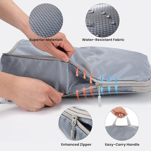 MEUVO Compression Packing Cubes for Suitcases – 7 Pack Suitcase Organiser Bags, Durable Luggage Organizer Bags for Suitcase or Backpack, Grey — view 2