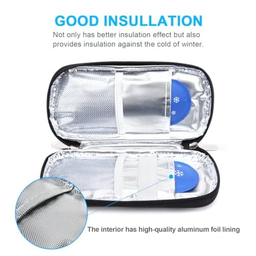 YOUSHARES Medicine Cool Bag - Monjaro Cooler Travel Case with 2pcs Ice Packs for Diabetic Supplies, Insulin Pen Cooler Travel Case Keep Medicine Cool While Traveling (Black) — view 5