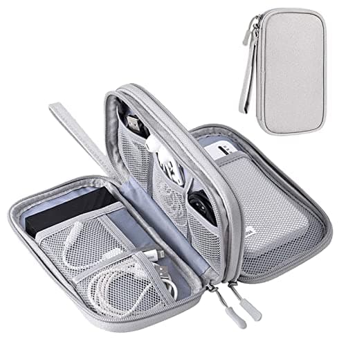 YWKJDDM Electronics Accessories Organiser Bag, Double-Layer Cable Organiser Bag, Waterproof Travel Gadget Bag for for Power Bank Charger Adapters Flash Disk (Grau), YW00039