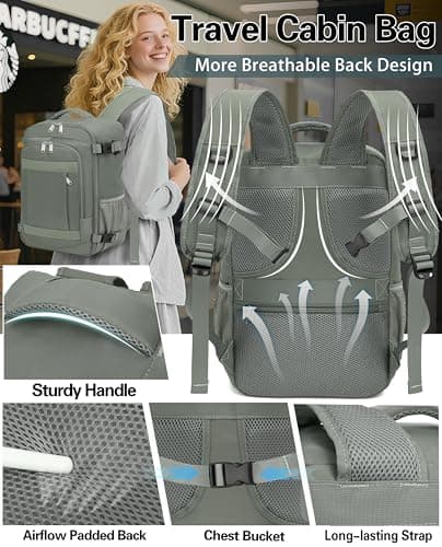 KLOSTAIN for Easyjet Cabin Bag 45x36x20 Travel Backpack Hand Luggage Carry-ons Bag Laptop Backpack Ruscksack for Airplanes Flight New Easyjet Underseat Cabin Bags Fit 14" Laptop Green — view 5