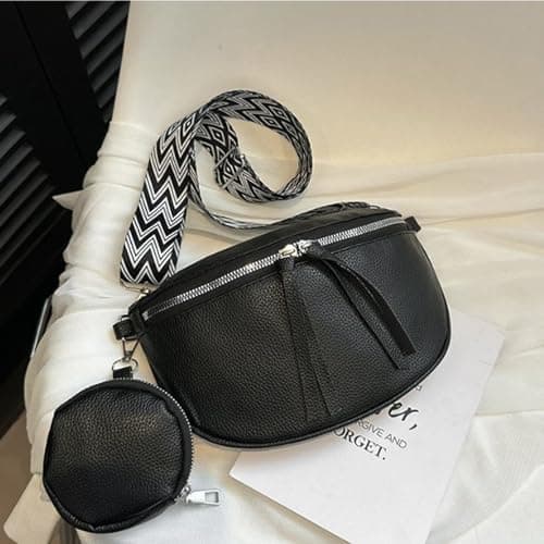 SSKHE Women’s Fashion Crossbody Waist Bag Set, Soft Vegan PU Leather Belt Bag + Matching Coin Purse, Large Capacity, Adjustable Wide Strap, for Travel, Work (Black, One Size) — view 3