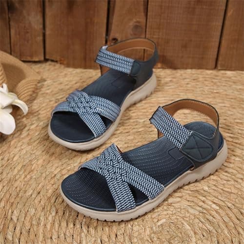 Sandals Women Wide Fit Adjustable Ankle Strap Open Toe Comfort Summer Ladies Shoes Casual Holiday Walking Sports (Z02 Blue, 6) — view 6