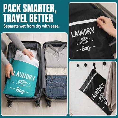 2 Pcs Travel Laundry Bags With Handle, Lightweight Small Laundry Bag,Reusable Dirty Clothes Bag,Waterproof Wet Clothes Bags For Home, Holiday,Camping, Swimming, Fitness, Yoga(Green+Black) — view 5