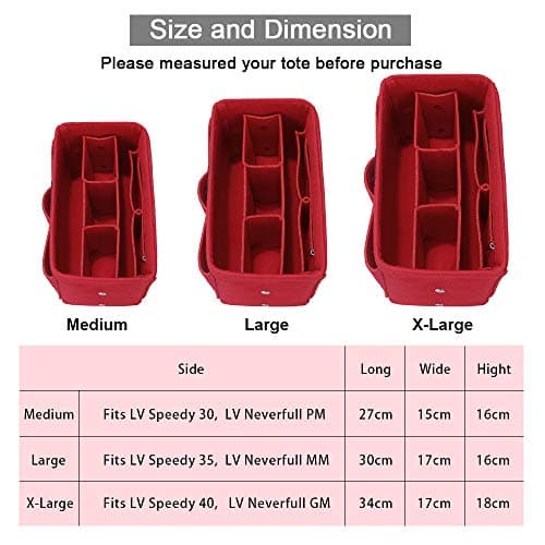 Betoores Bag Organiser Insert, Handbag Liner Tote Organizer Pouch, Red - L — view 6