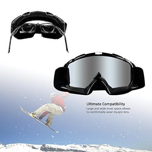 4-FQ Motorcycle Goggles Dirt Bike Goggles Anti UV Safety Goggles Anti Scratch Motocross Goggles Dustproof Motorcycle Glasses Motorbike Goggles for Cycling Riding Climbing Skiing-Sliver Lens — view 6