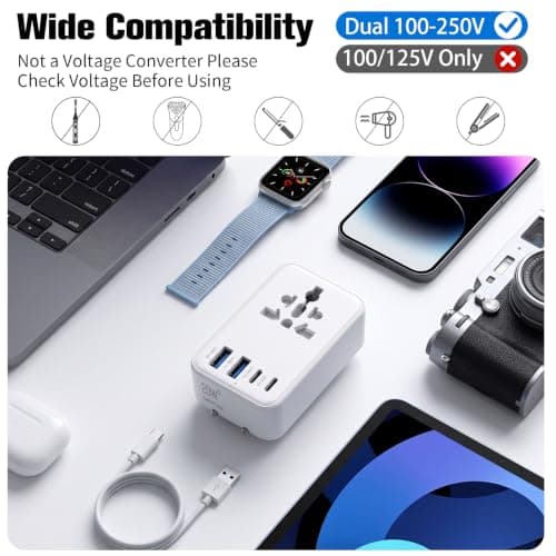UK to Worldwide Travel Adapter,Thin PD20W Universal Plug Adapter with 4 USB — view 5