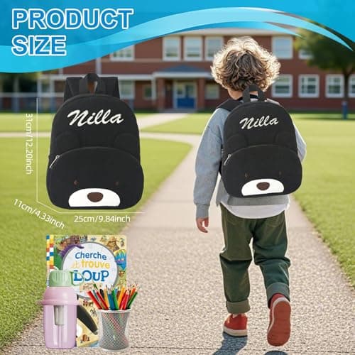 Personalised toddler backpack Corduroy Teddy Bear Backpack for Toddlers | Embroidered Name Kids Nursery Bag for Boys Girls Preschool Travel (Blue) — view 4