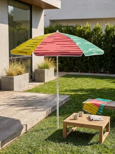 LOTTAFUN 5ft Beach Umbrella Diameter 0.99-1.2 Inch Pole Resistant UV 50+ Portable Sun Shade with Sand Anchor & Carry Bag, Outdoor Folding Umbrella for Beach,Pool,Patio,Garden (3 Color Block) NO Tilt — view 5