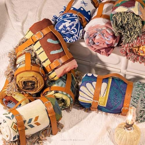 ulafbwur Blanket Belt Carry Strap Elastic Adjustable Faux Leather Handle Wide Application Blanket Carry Strap for Home Blanket Belt Rug Carrier — view 3
