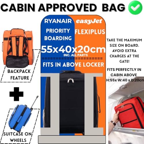 ATX Luggage 55x40x20 Backpack Suitcase 2-in-1 Ryanair Approved Cabin Luggage | Travel Bag & Wheeled Carry-On | Lightweight | 1.76kg, 44L | Black — view 2