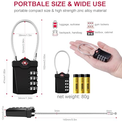 ZHEGE Travel Padlocks for Luggage, Suitcase Locks (Silver, 2P) — view 5