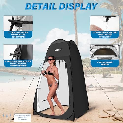 AKOZLIN Pop Up Shower Tent Instant Privacy Dressing Changing Tent Outdoor Camping Shower Toilet Tent with Window & Carry Bag for Portable Toilet & Bathroom Silver Coated UV Protection — view 2
