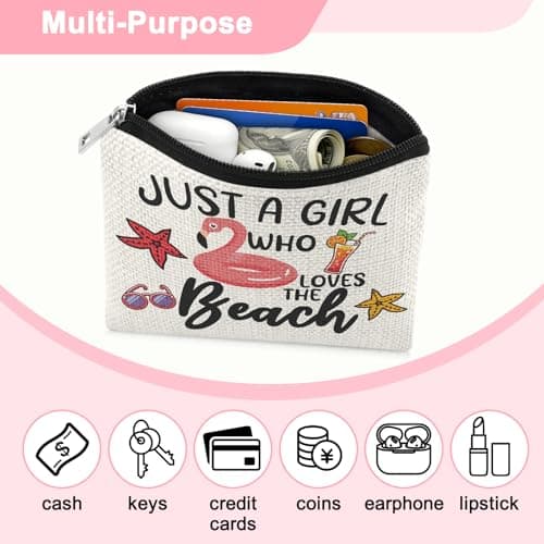 Summer Beach Coin Purse Pouch for Women Flamingo Lover Girls Trip Gifts Sea Vacation Coin Wallet Pouch Beach Lover Gifts for Friend Birthday Christmas Graduation Travel Wallet Purse with Zipper — view 4