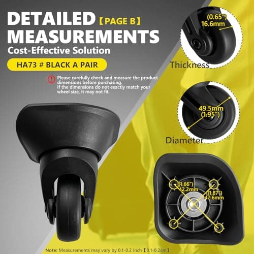 Tobeso-Nuoze Replacement Luggage Wheels Repair Suitcase Bag Parts Spinner Wheels Casters 2 pcs, Black, 2 Pcs — view 3